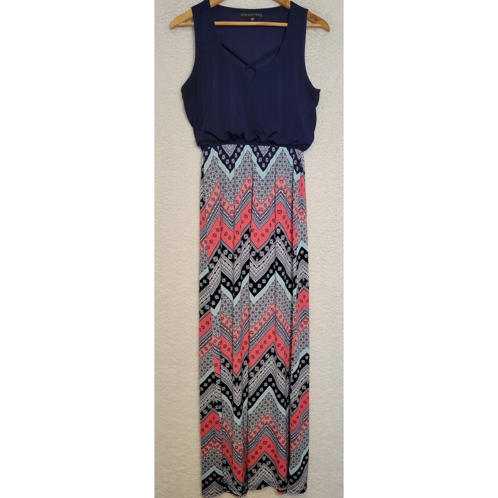 Three Pink Hearts Women's‎ Maxi Dress Size Small Multicolor Sleeveless Long 1061